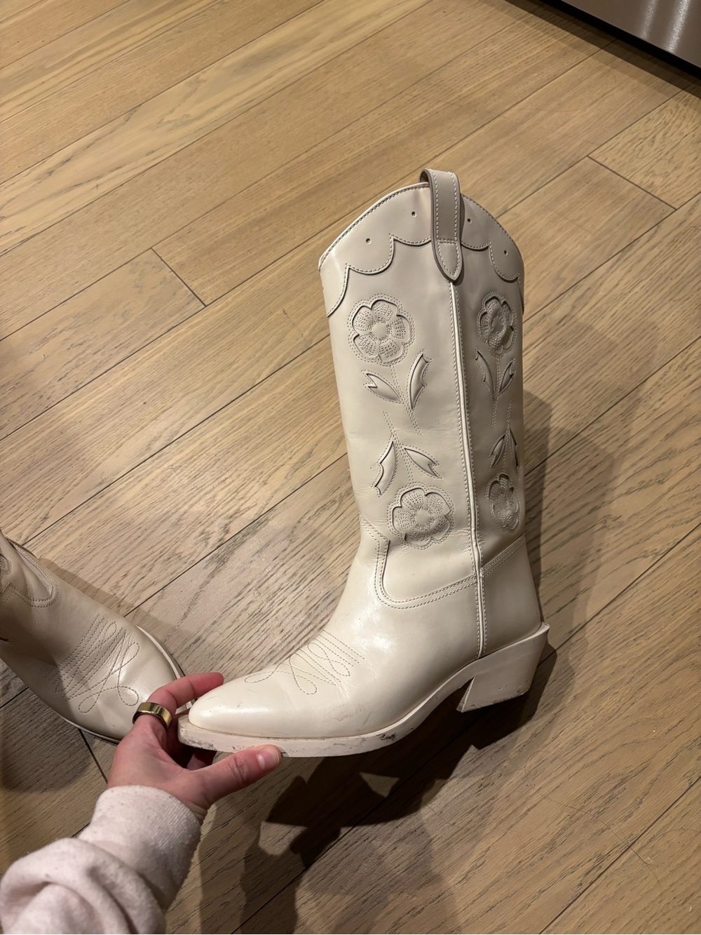 Coach Cream Floral Embossed Western Knee Boot